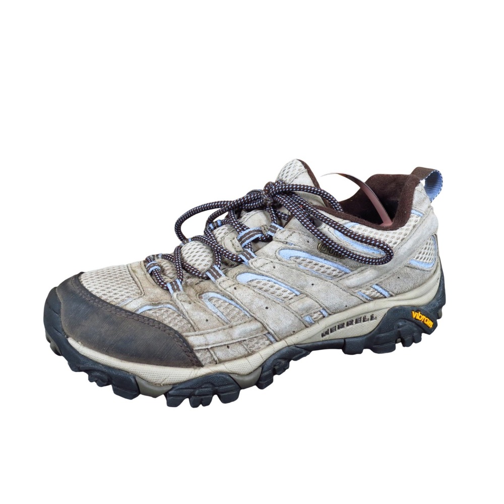 Merrell Moab 2 Women Hiking Shoes Size 9 Trail Walking Taupe Blue Waterproof